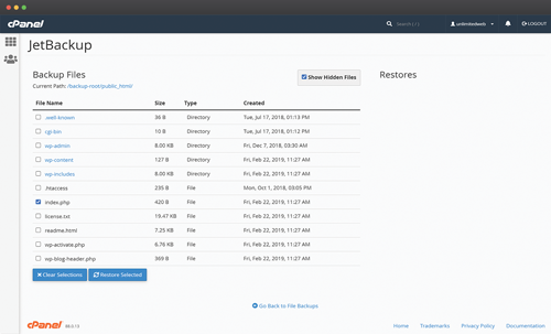 Each of our hosting packages comes with a free copy of JetBackup for do-it-yourself backup and restoration. Daily incremental backups of all account data (email, files, and databases) are created for your peace of mind.